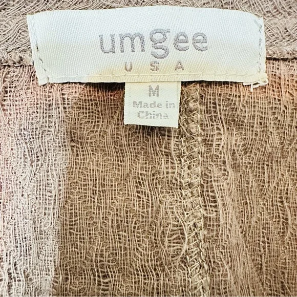 Umgee USA Brown Draped Open Front Cardigan Jacket with Green Crochet Trim Sz M - Picture 4 of 8